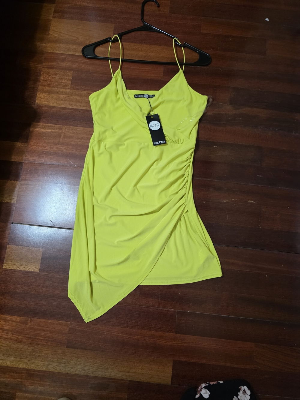boohoo Neon Yellow Asymmetric Slip Dress